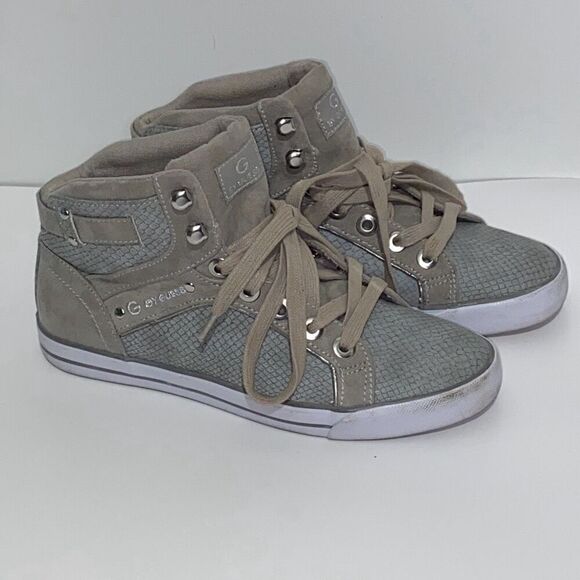 G by Guess Women's Gray Tan GGOPALL 12 Lace Up High Top Sneakers Size 6.5M - Picture 1 of 9